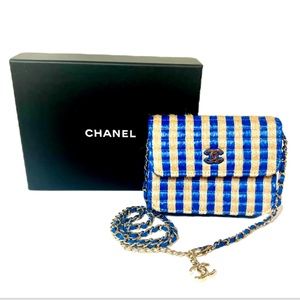 SOLD CHANEL Raffia Jute Striped Belt Bag